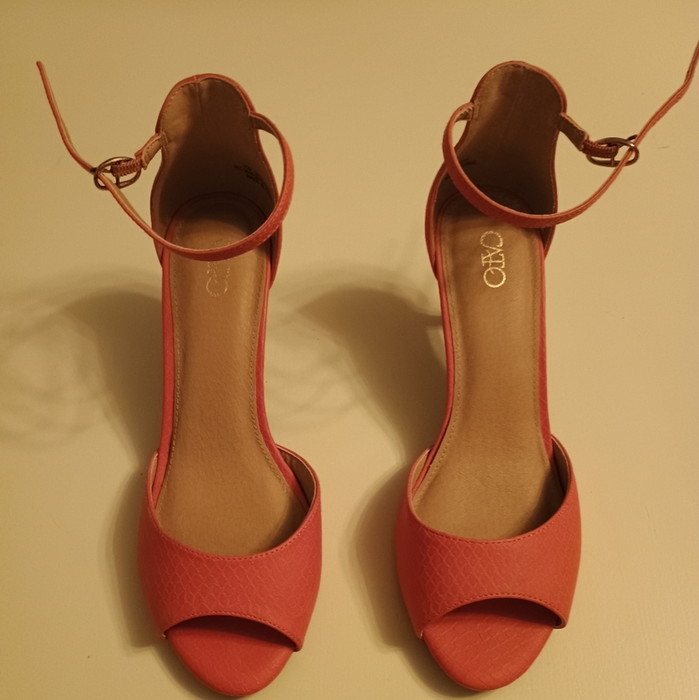 Cato 7W Womans Coral Open-Toe Ankle Strap Heels